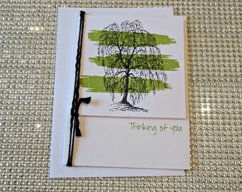 Sympathy Card, Thinking of You Card, Friendship Card, Miss You Card, Tree Silhouette Card with envelope - Dark Green