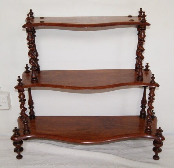 Antique Mahogany 3 Tier Wall Mounted Whatnot Shelf Unit with