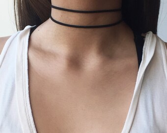 SALE! 50% OFF Double Layer Suede Choker Necklace/ Simple Black Choker - Lil Orig. Price 11 USD