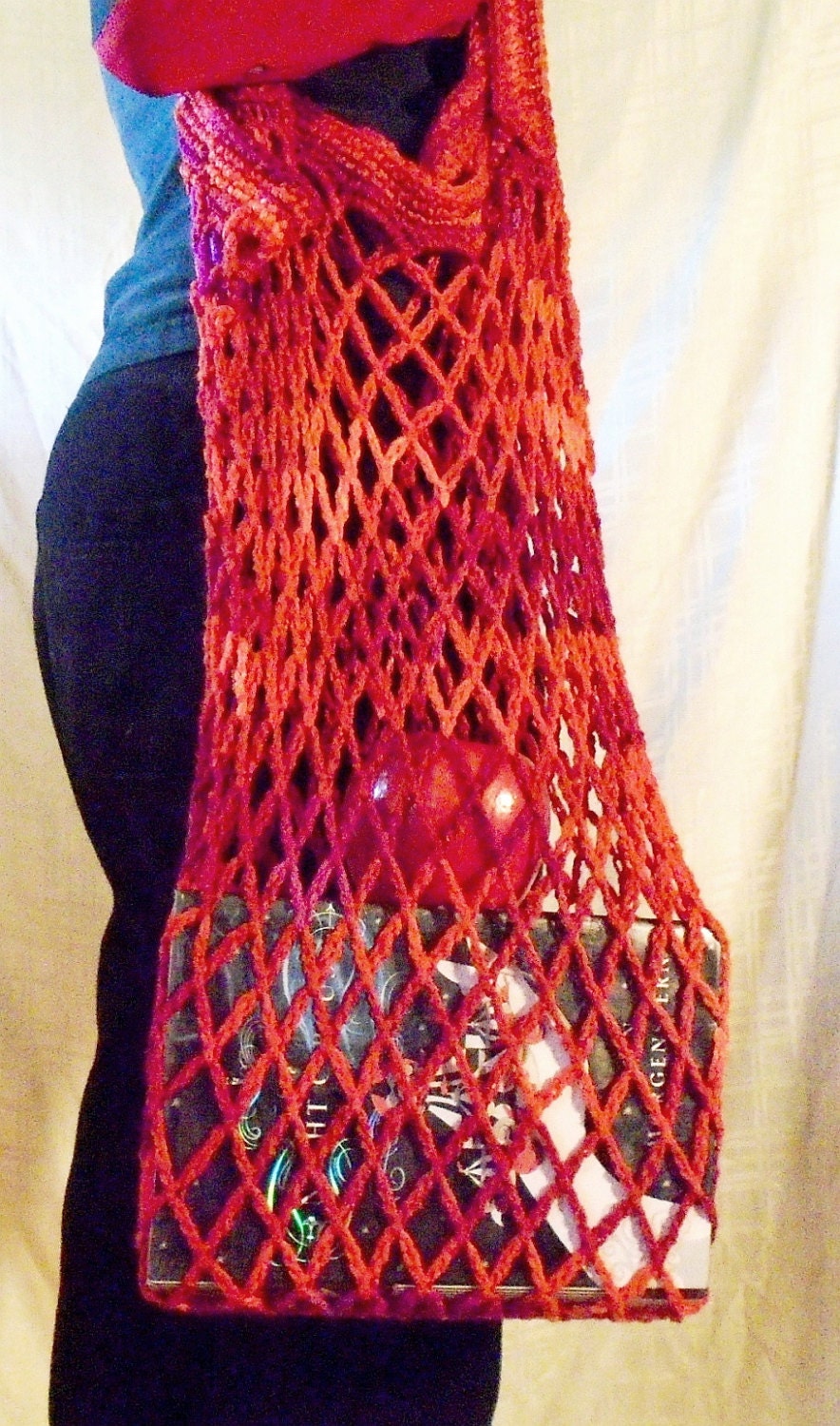 Crochet Mesh Tote Bag Red Beach Bag Market Tote by MrsFullersAttic
