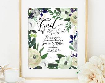 Fruit of the Spirit Printable, Bible Verse Scripture Printable Art Print, 8x10, Calligraphy Print, Gift for, Printable Verse, Galatians 5