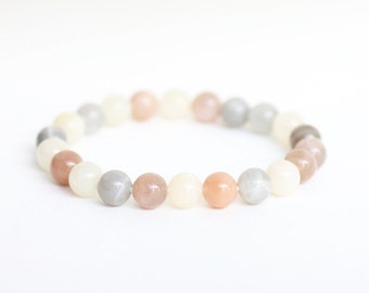 MOONSTONE BRACELET. Reiki Energy, Emotional Calming Stone, Clairvoyance, Stress Releaser, Hormonal Balance. Christmas Gift for Her.