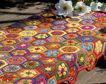 Crochet afghan, crochet blanket, crochet african flowers, crochet throw, Multicolour crochet blanket