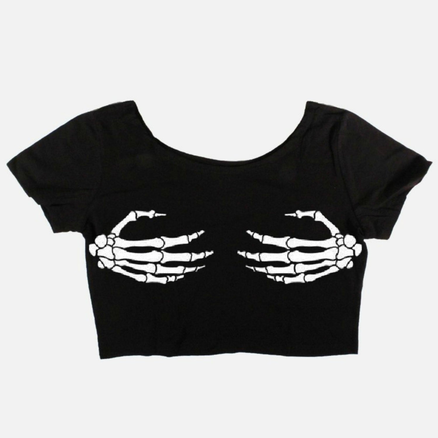 skeleton hands on breast crop top