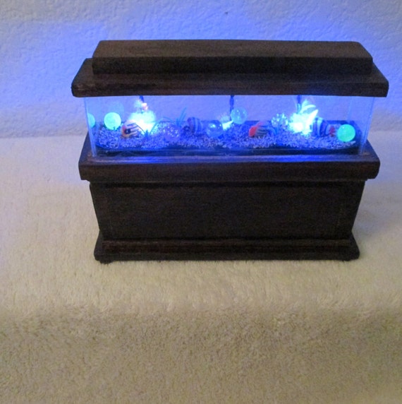 Dollhouse aquarium miniature aquarium LED lit by LeftyCreationz