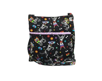 Day of the Dead Pups Crossbody Bag // Sling Bag // Crossbody Purse // Shoulder Bag // Hipster // Sugar Skulls / Dia de los Muertos // Dogs