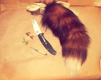 Fox Tail Brown Reddish Fur 18" Metal Butt Plug With Silicone Protector! BDSM, Kitten play, Kittengirls, Fetish wear, Anal Plug