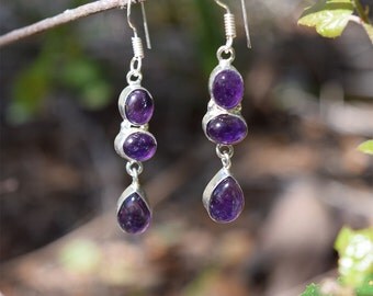 Calma Silver Amethyst Dangle Earrings