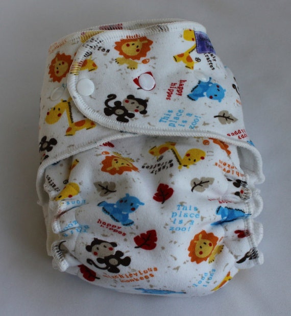 Cloth Diaper One Size Fitted Diaper Zoo Animals Bamboo