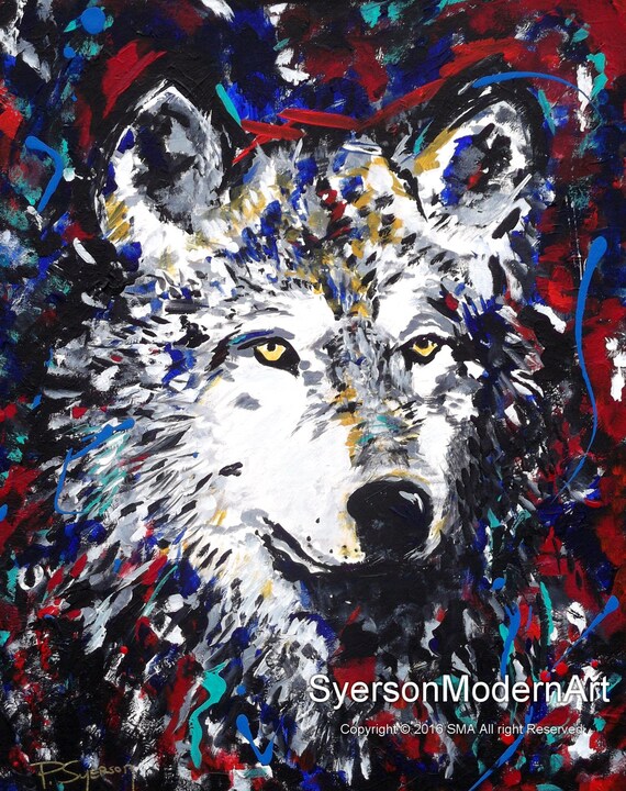 Wolf Art Impressionist Modern Expressionist by SyersonModernArt