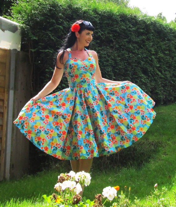 Pinup dress 'Caribbean Island' tiki rockabilly dress