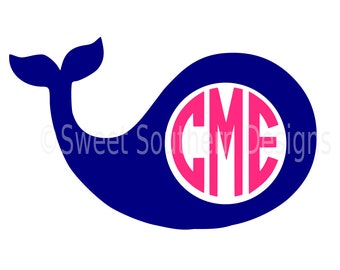 Monogram whale preppy SVG instant download design for cricut or silhouette