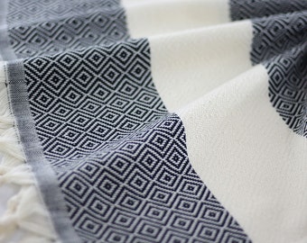 Diamond | Turkish Hand Towel | Peshkir | Black | Tea Towel | Kitchen Towel | Dish Towel | | Kitchen Decor | Natural