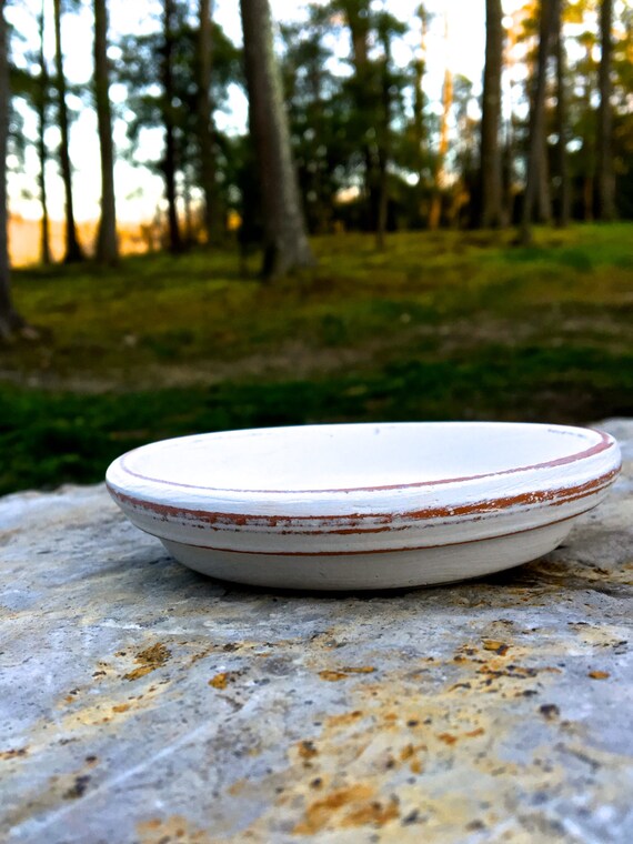 small saucer for clay pot distressed white Italian