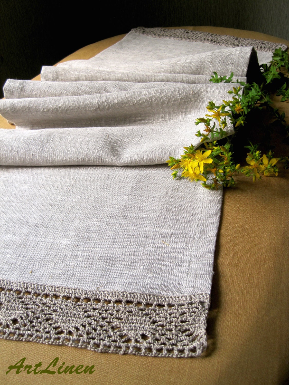 Linen table runner Coffee table runner Rustic home decor Grey