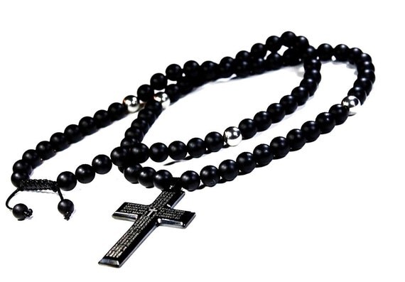 Men's Black Onyx Necklace Gemstone Cross NecklaceCross