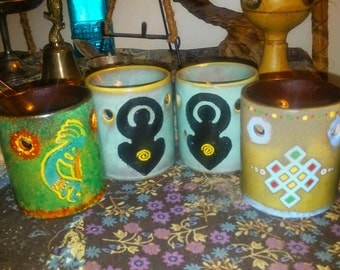 Hand Painted Oil Burners/ Meditation Aids/ Buddhist Endless Knot/ Native American Kokopelli/ Pagan Mother Goddess