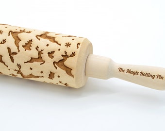 Christmas Rolling Pin Engraved Rolling Pin Wooden Rolling pin, Clay rolling pin, Christmas pattern Housewarming gift, Gift for grandmother