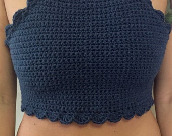 Blue Scalloped Crop Top Crochet