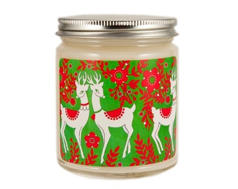 Christmas Candle, Holiday Candle, Scented Candle, Christmas Decor, Container Candle, Soy Candle, Vintage Christmas Candle, Reindeer
