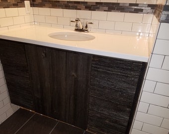 Bathroom Vanity Cabinet Reclaimed Barnwood Face (custom charcoal finish shown)