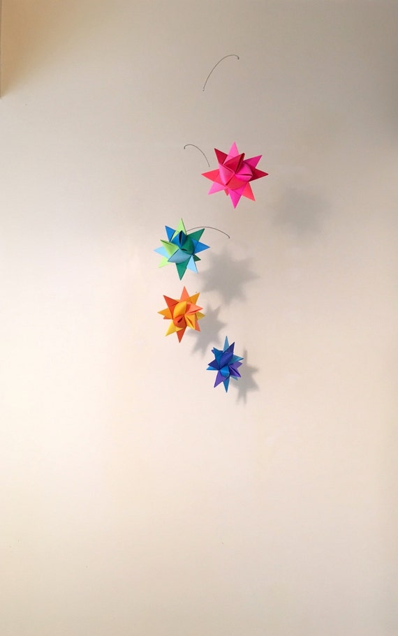 Baby Crib Mobile Origami Paper Stars 'Grus' Rainbow