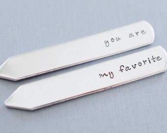 Personalized Collar Stays - you are my favorite - Custom Hand stamped Collar Stays