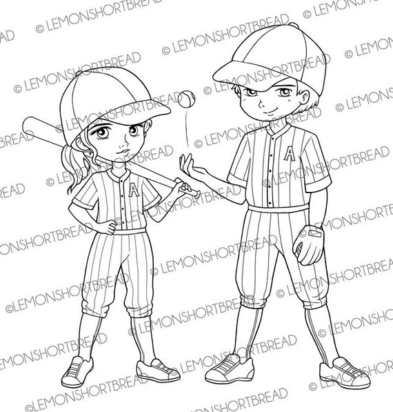 Baseball Teamies Digital Stamps, Sports Theme Digi Stamp PNG, Cute Children Boy Girl Card, Anime, Digistamp Pack Set, Instant download