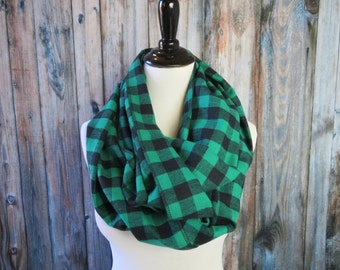 Green Scarf - St. Patrick's Day Scarf - Green & Black Buffalo Plaid Scarf - Green Plaid Scarf - Green Infinity Scarf - Circle Scarf