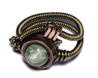 Steampunk Jewelry - RING - Exquisite SERAPHINITE Angel Stone and clock part