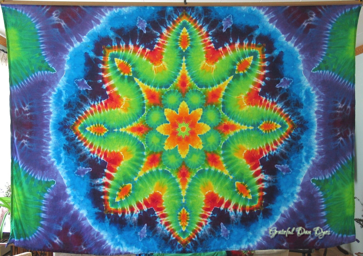 Tie Dye Mandala Tapestry Rayon tie dye wall hanging by GratefulDan