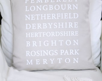 Pride and Prejudice Pillow Cover, Pride and Prejudice Locations, Jane Austen Pillow, Pemberley, Jane Austen Gifts, Pride and Prejudice