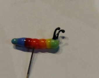 Glass rainbow colored caterpillar for your fairy garden, made to order