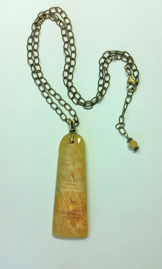 Elongated Carved Serpentine Pendant on by BethMannJewelry on Etsy