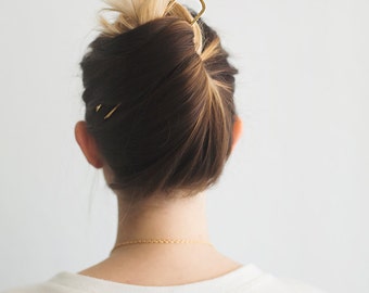 Hair Stick. Brass Hair Pin. Modern and Minimal. Stick. Stamped and Hammered Brass. Golden Hair Stick. Hair Accessory.