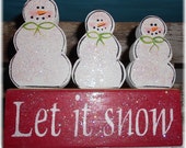 Let It Snow Blocks Red And White Or Green And White With Set Of 3 Wood Snowmen Wood Custom Decoration Holiday Blocks Personalized Snowmen