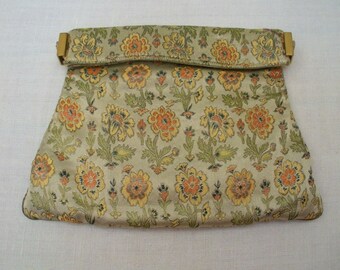 Vintage Brocade Rhinestone Clutch - Purse