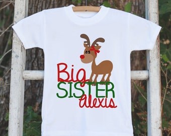 Christmas Big Sister Shirt - Holiday Big Sister Onepiece or Tshirt - Kids Reindeer Shirt for Girls - Big Sister Little Sister T-shirts