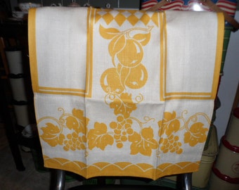 Vintage Linen Kitchen Towel Fruits And Diamonds
