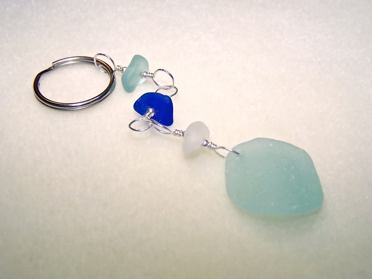 Sea Glass Keychain Blue Beach Glass Womens Keychain Beach Key