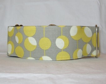 SALE Mod Gray Martingale Dog Collar - 1.5 or 2 Inch - cream yellow grey orbs modern retro stylish