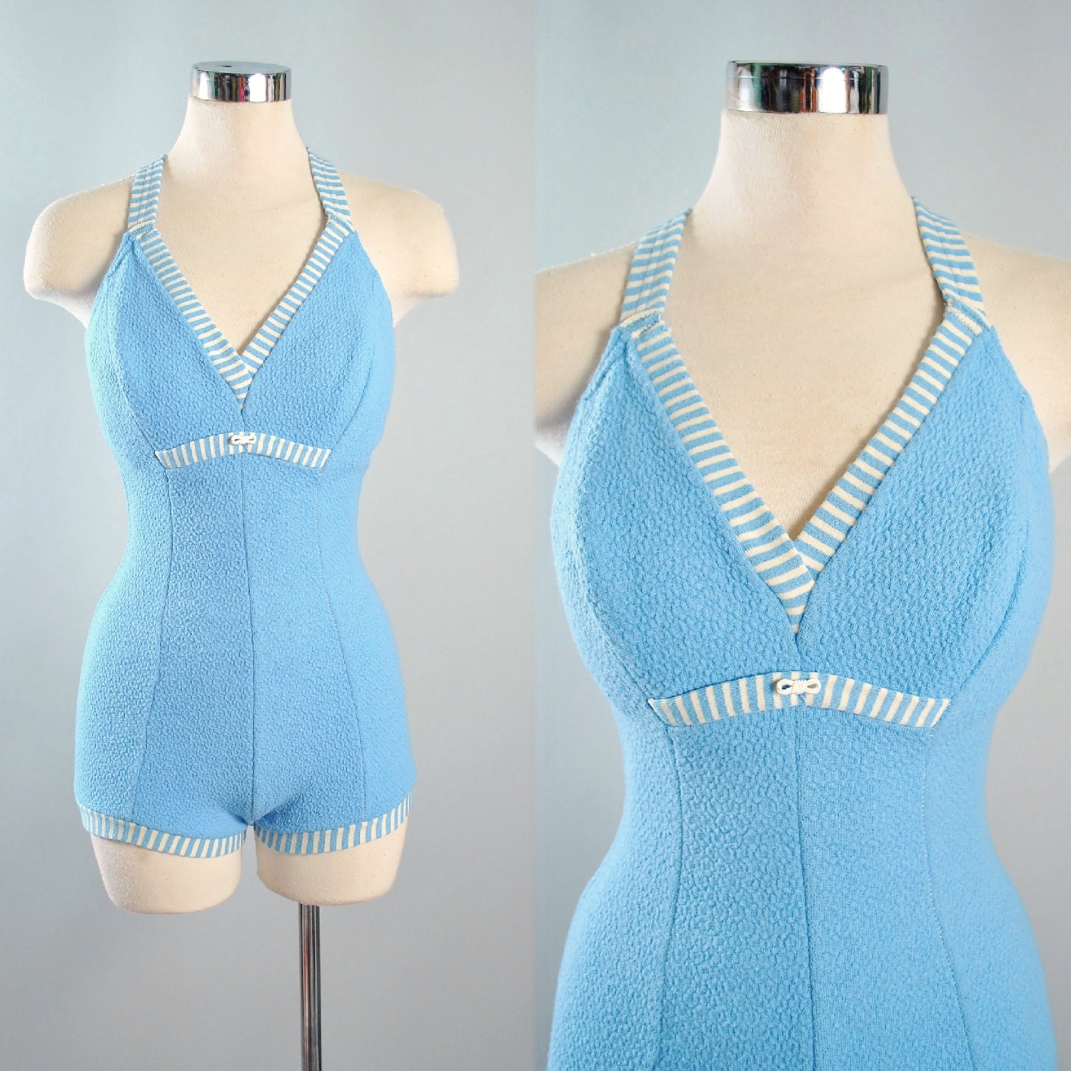 Reserved 1950s Playsuit Romper 50s Blue Nautical Stripes Terry