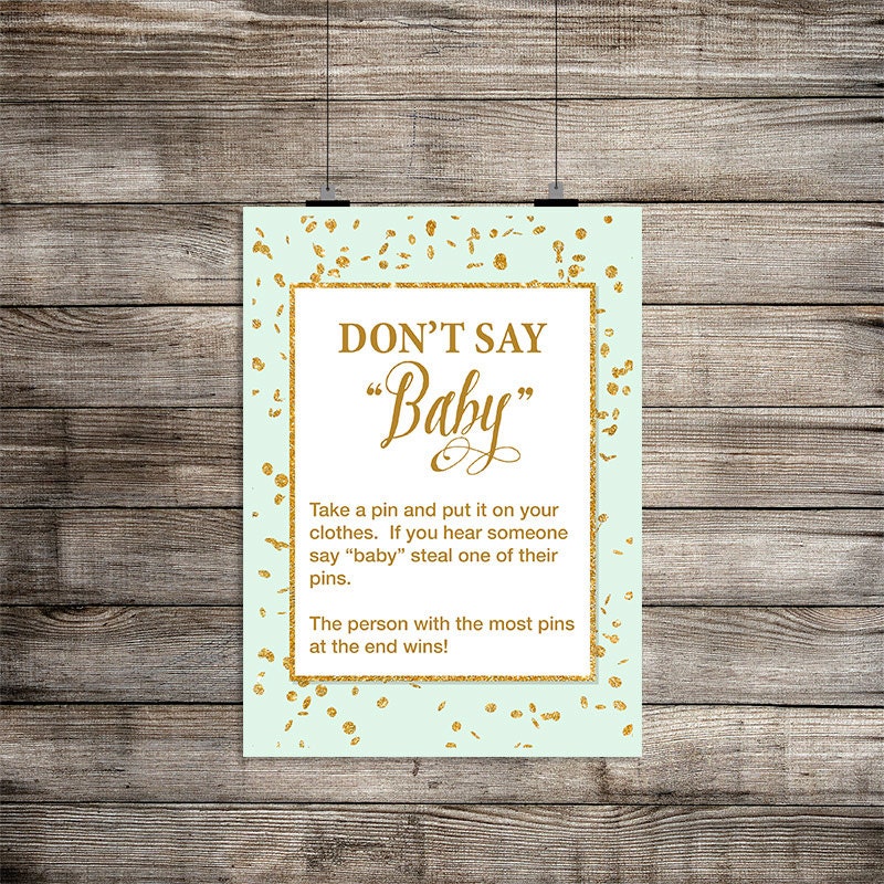 Don't Say Baby Printable Game Sign Mint & Gold by laprintables