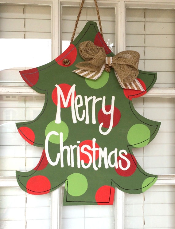 Green Christmas Tree Wooden Door Hanger by arhjohnston on Etsy