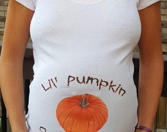 Oct 25TH USA HALLOWEEN Cutoff Lil' pumpkin on the way Maternity Shirt - orange pumpkin belly shirt - Halloween Maternity Shirt