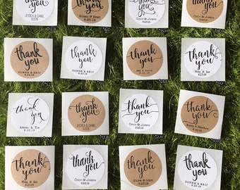 Thank You Labels, Wedding Favor Labels / Stickers, Classic / Rustic Favor Labels, Custom Round White / Kraft Gift Labels, Mason Jar Labels