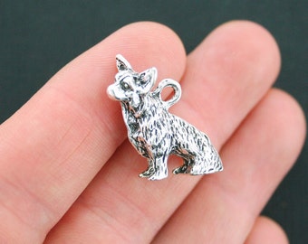 2 Dog Charms Antique Silver Tone 3D Sitting Dog - SC4521