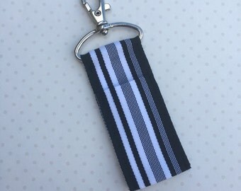 Midnight Waves Chapstick Holder- Black and White Stripe Ribbon Lip Balm Holder