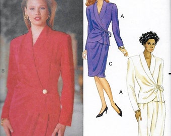 Butterick 5068 Women's 90s Suit Top, Mock Wrap Skirt & Pants Sewing Pattern Size 12 to 16 Bust 34 to 38
