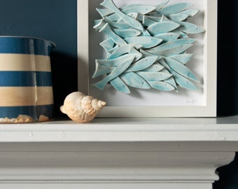 ceramic fish wall art, ceramic tile, pastel School of Fish, modern wall art, nautical, home decor, gift for parents, anniversary, new home
